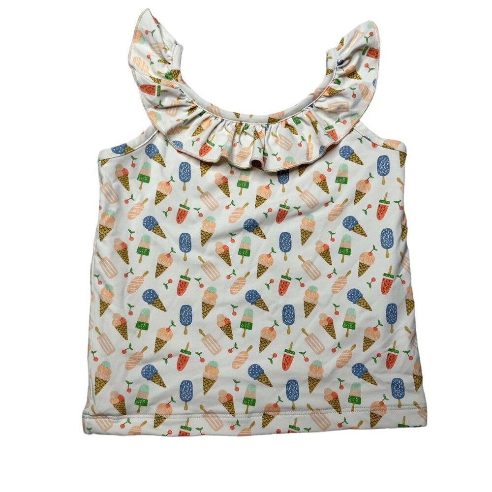 Shrimp & Grits Kids Swim Tank Top Girls Multicolor Ice Cream Print Ruffle Size M